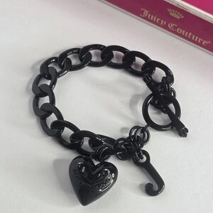 Juicy Couture Y2K Rare Black Enamel Puffy Heart Starter Vintage Charm Bracelet